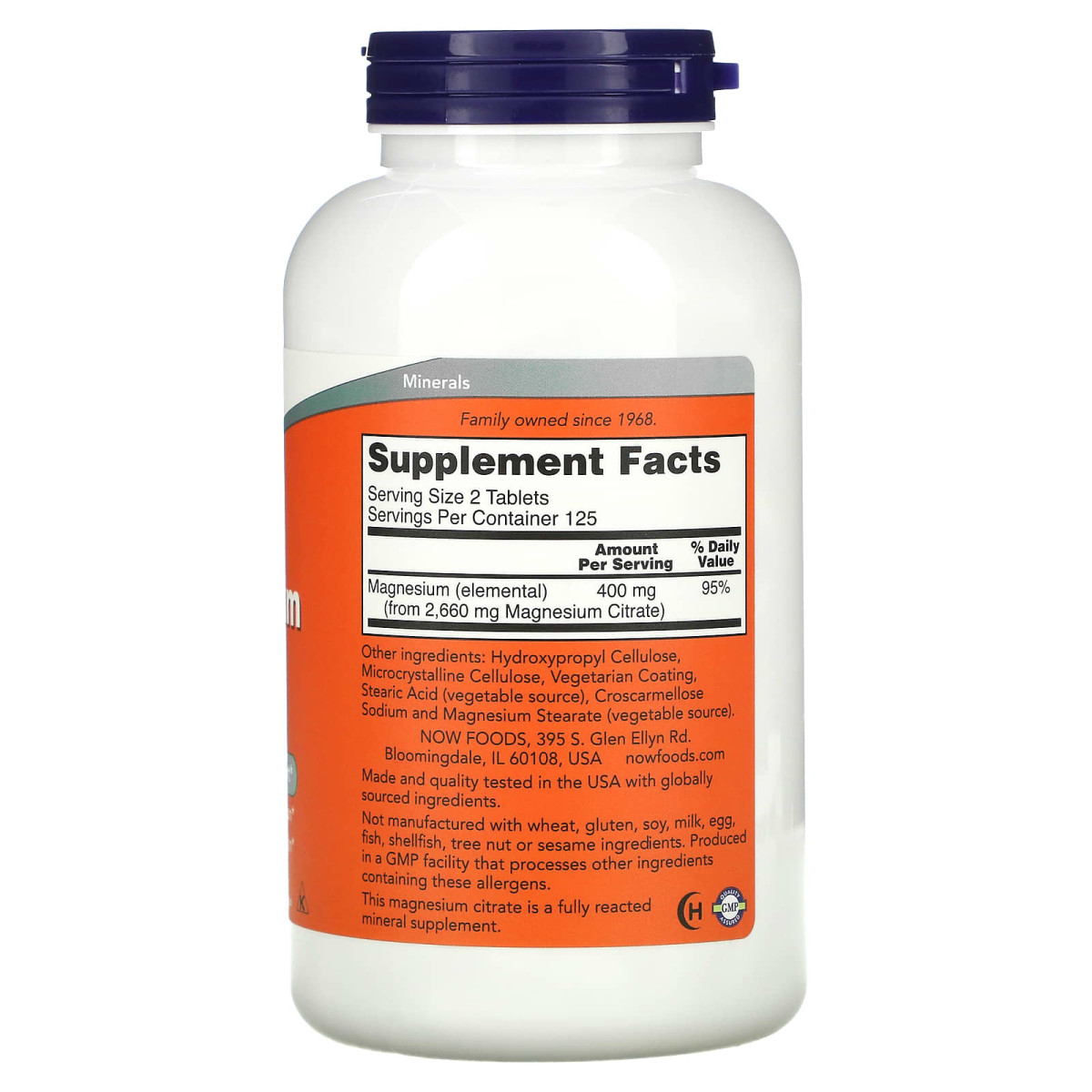 NOW Foods, Cytrynian magnezu, 200 mg, 250 tabletek