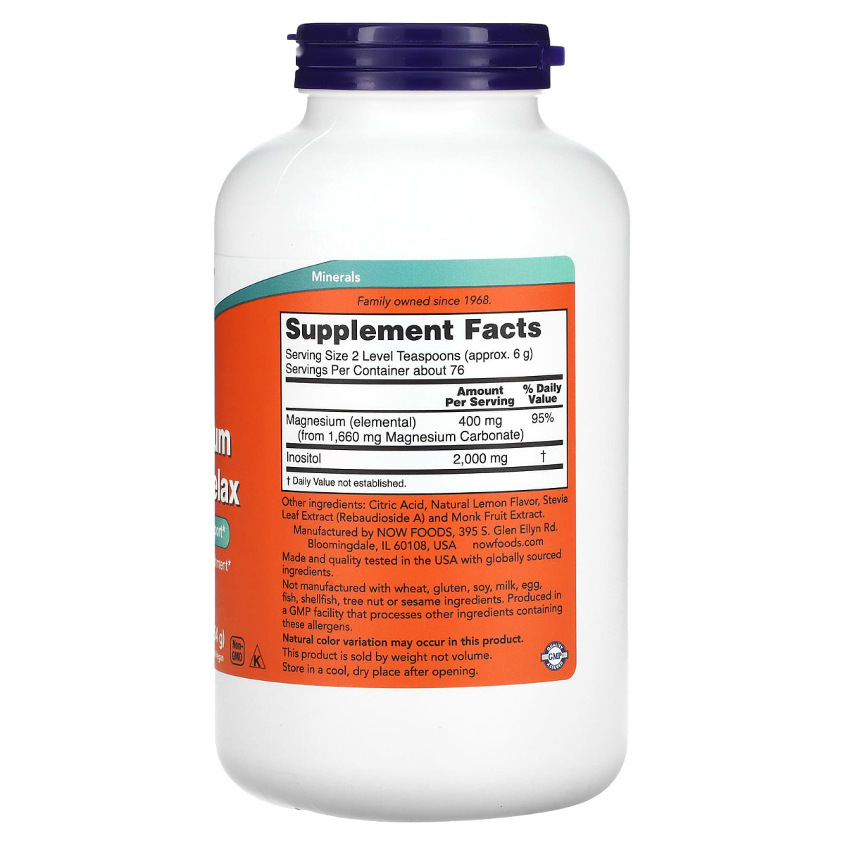 NOW Foods, Relaksujący inozytol magnezowy, lemoniada, 454 g