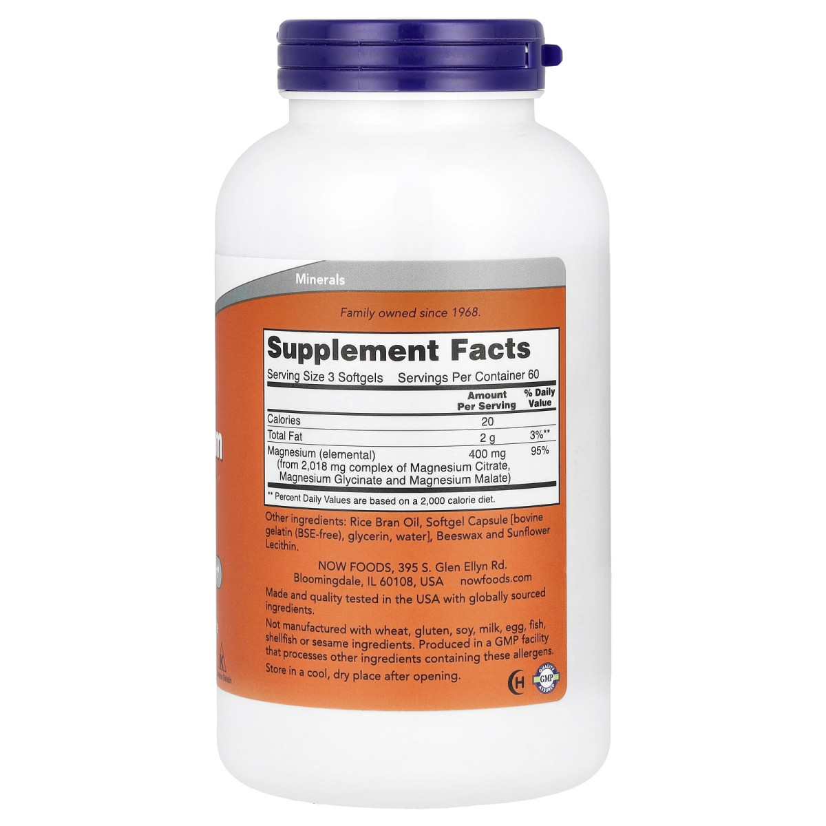 NOW Foods, Cytrynian magnezu, 180 miękkich kapsułek (133 mg na kapsułkę)