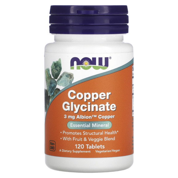 NOW Foods, Glicynian miedzi, 3 mg, 120 tabletek