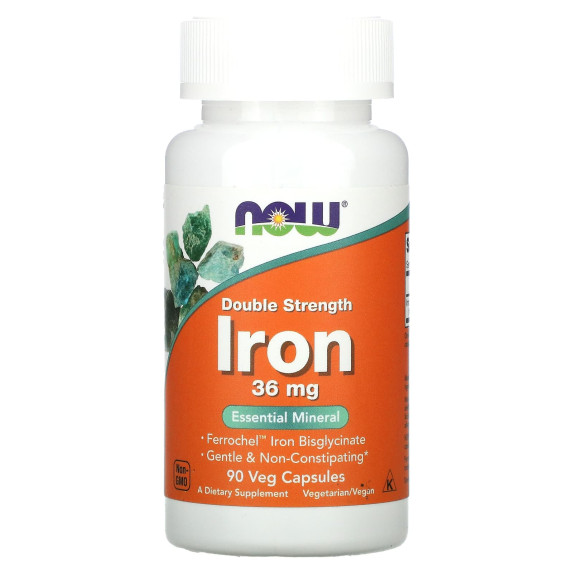 NOW Foods, Iron, Double Strength, 36 mg, 90 kapsułek roślinnych
