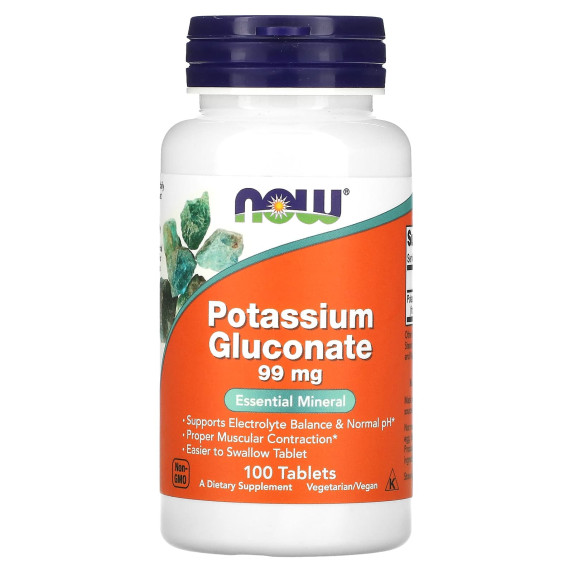 NOW Foods, Glukonian potasu, 99 mg, 100 tabletek
