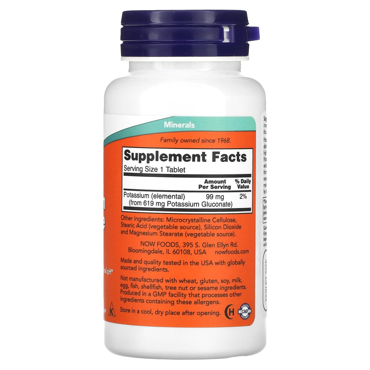 NOW Foods, Glukonian potasu, 99 mg, 100 tabletek
