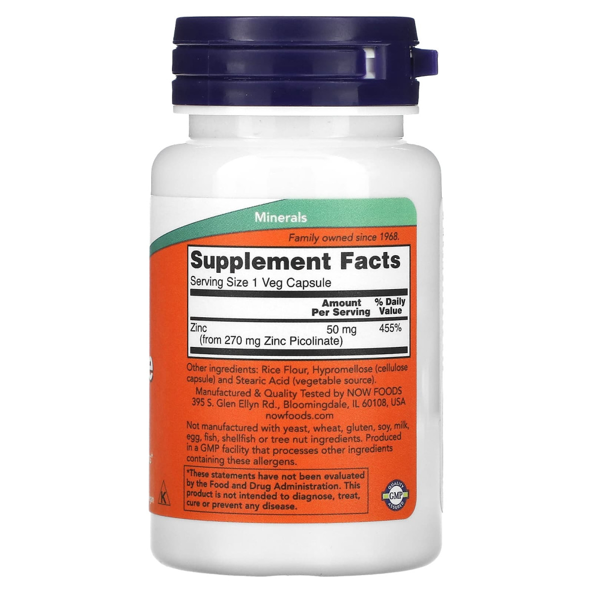 NOW Foods, Pikolinian cynku, 50 mg, 60 kapsułek roślinnych (50 mg na kapsułkę)