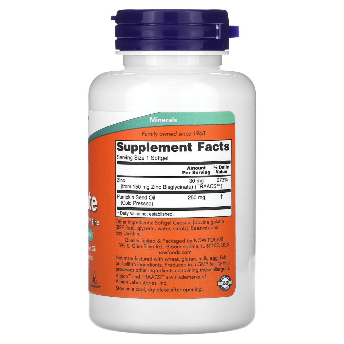 NOW Foods, Glicynian cynku, 120 kapsułek miękkich
