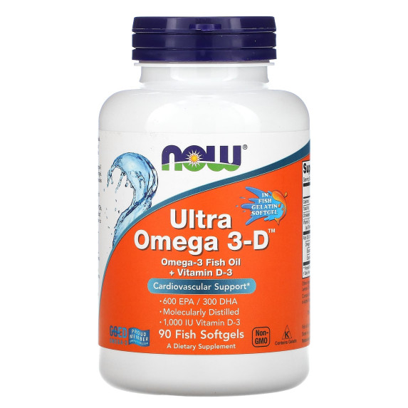 NOW Foods, Ultra Omega 3-D, 600 EPA / 300 DHA, 90 miękkich kapsułek rybnych