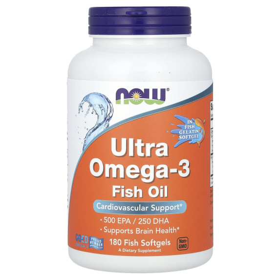 NOW Foods, Ultra Omega 3, 500-D, 250 EPA / 180 DHA, 180 miękkich kapsułek rybnych
