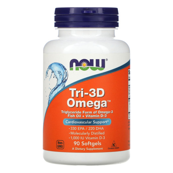 NOW Foods, Tri-3D Omega, 330 EPA / 220 DHA, 90 miękkich kapsułek
