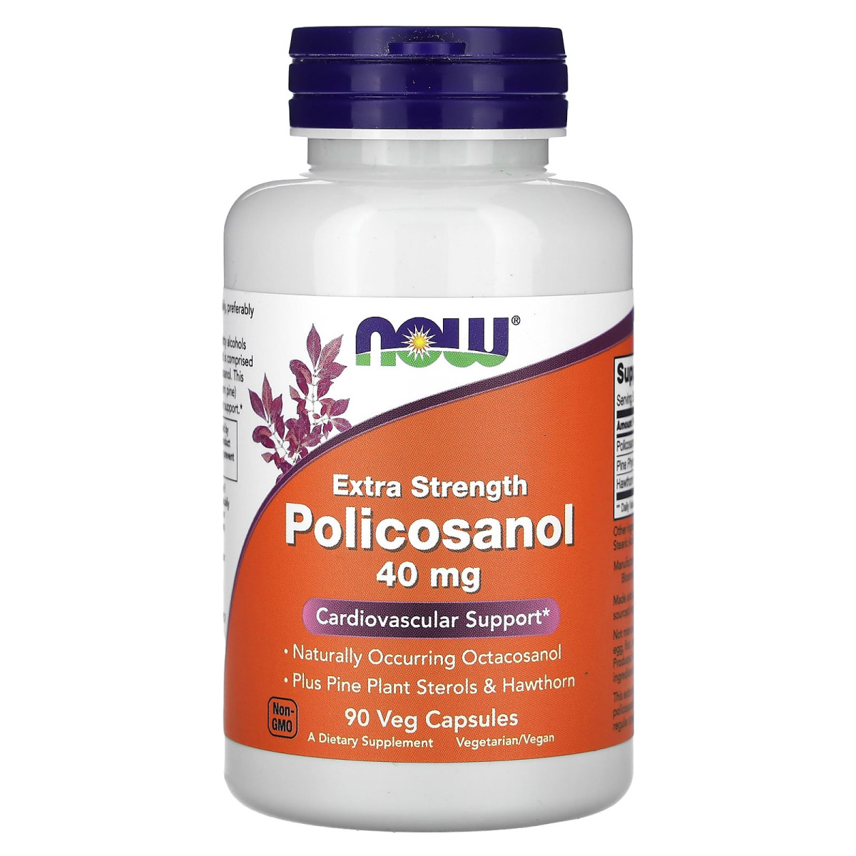 NOW Foods, Polikosanol, zwiększona moc, 40 mg, 90 kapsułek roślinnych