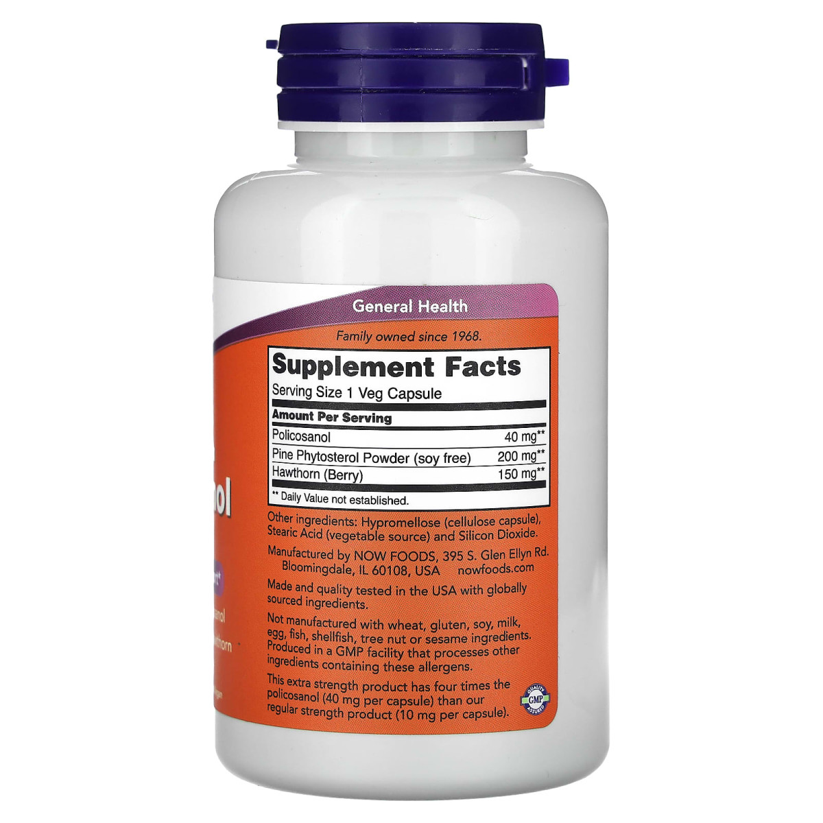 NOW Foods, Polikosanol, zwiększona moc, 40 mg, 90 kapsułek roślinnych