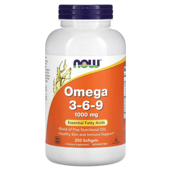 NOW Foods, Omega 3-6-9, 1000 mg, 250 kapsułek żelowych (500 mg w kapsułce żelowej)