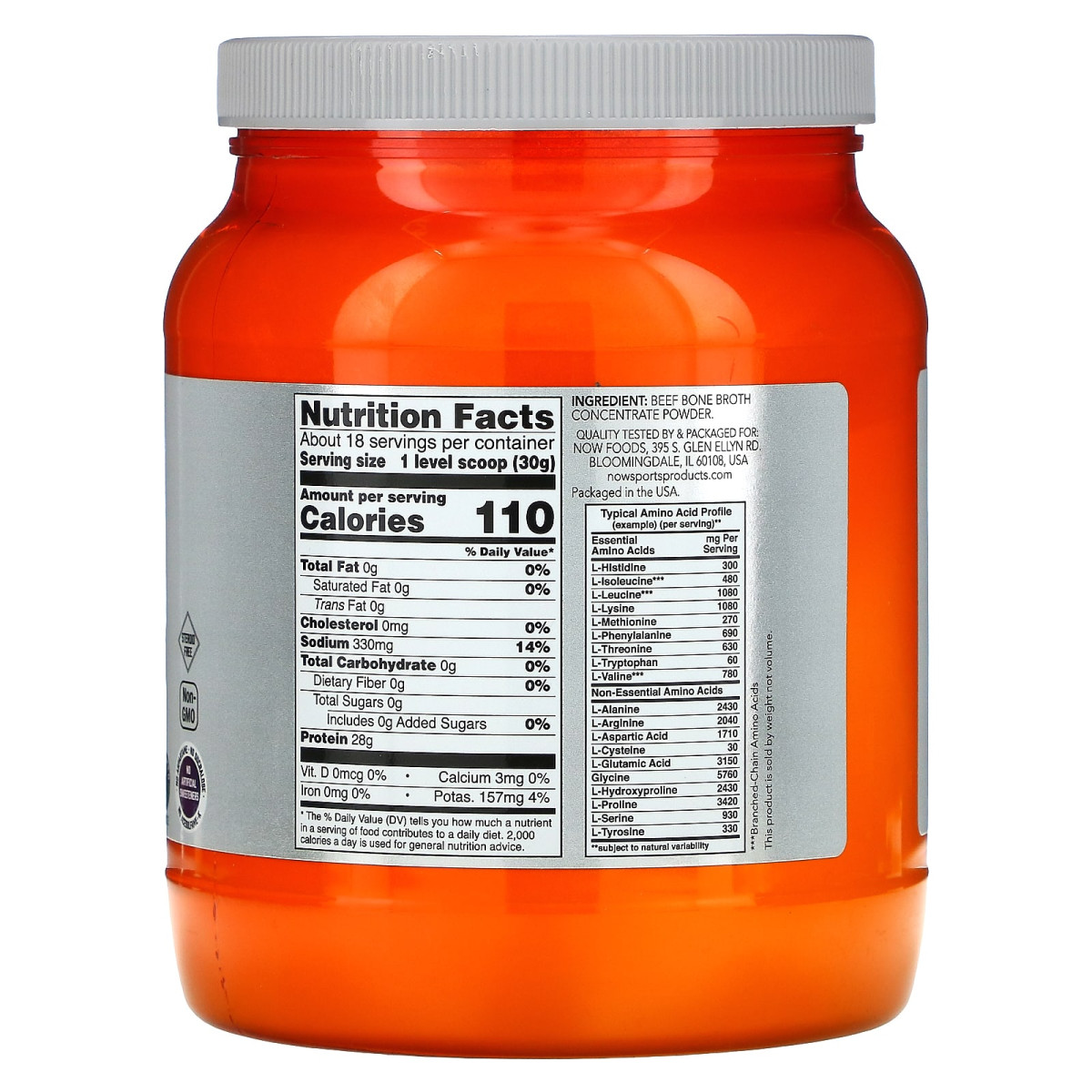 NOW Foods, Dla sportowców, wywar z kości wołowych, odżywka białkowa, 544 g
