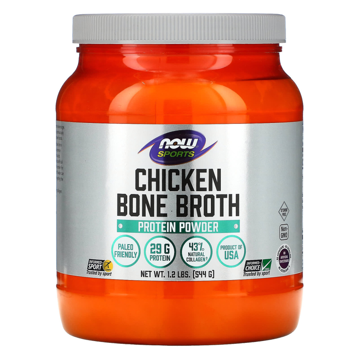 NOW Foods, Dla sportowców, odżywka białkowa z wywaru z kości kurczaka, w proszku, 544 g