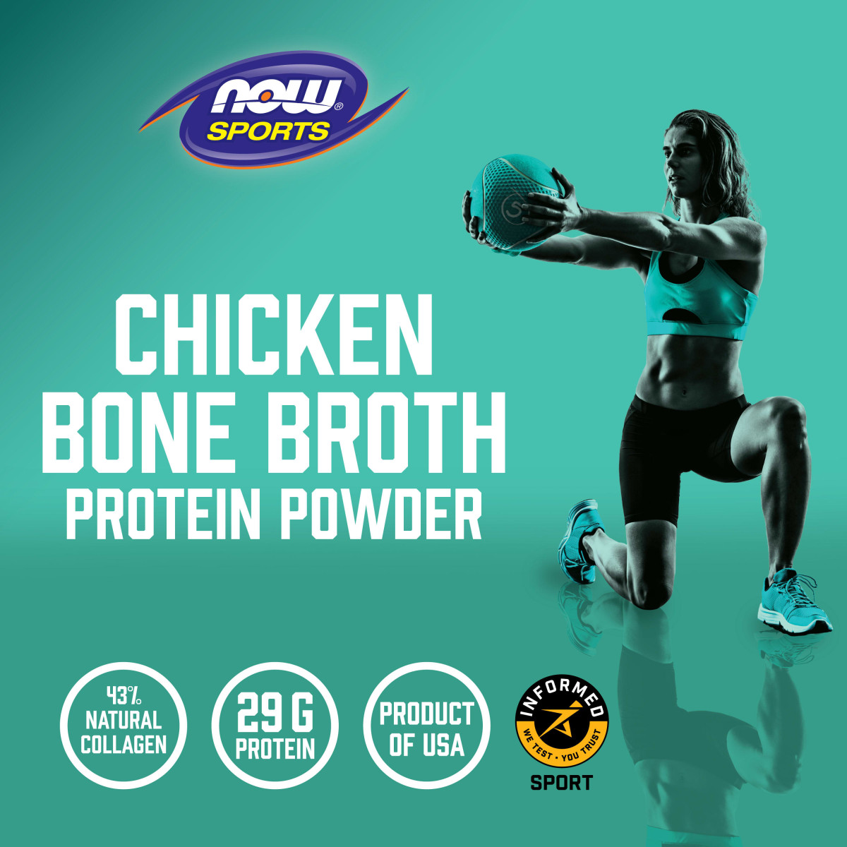 NOW Foods, Dla sportowców, odżywka białkowa z wywaru z kości kurczaka, w proszku, 544 g