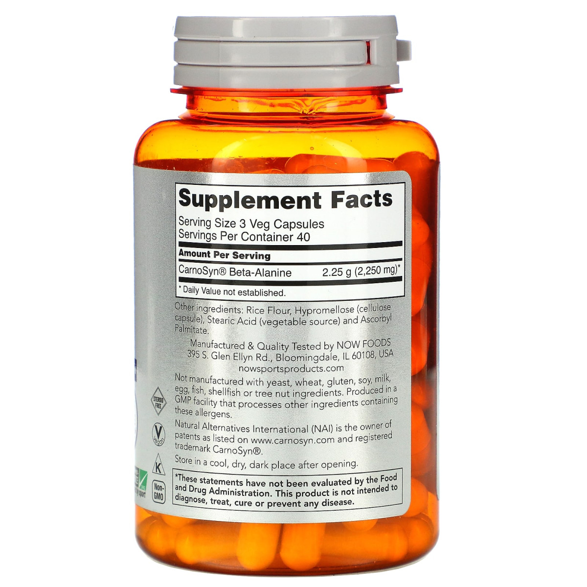 NOW Foods, Sports, beta-alanina, endurance, 750 mg, 120 kapsułek roślinnych