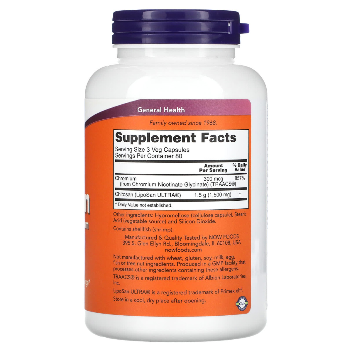 NOW Foods, Chitozan, 500 mg, 240 kapsułek roślinnych