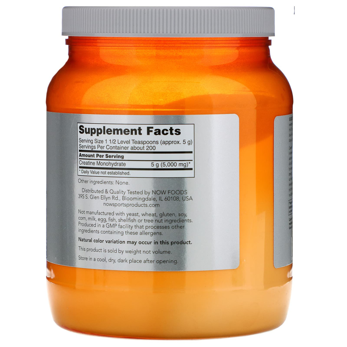 NOW Foods, Dla sportowców, monohydrat kreatyny, 1 kg