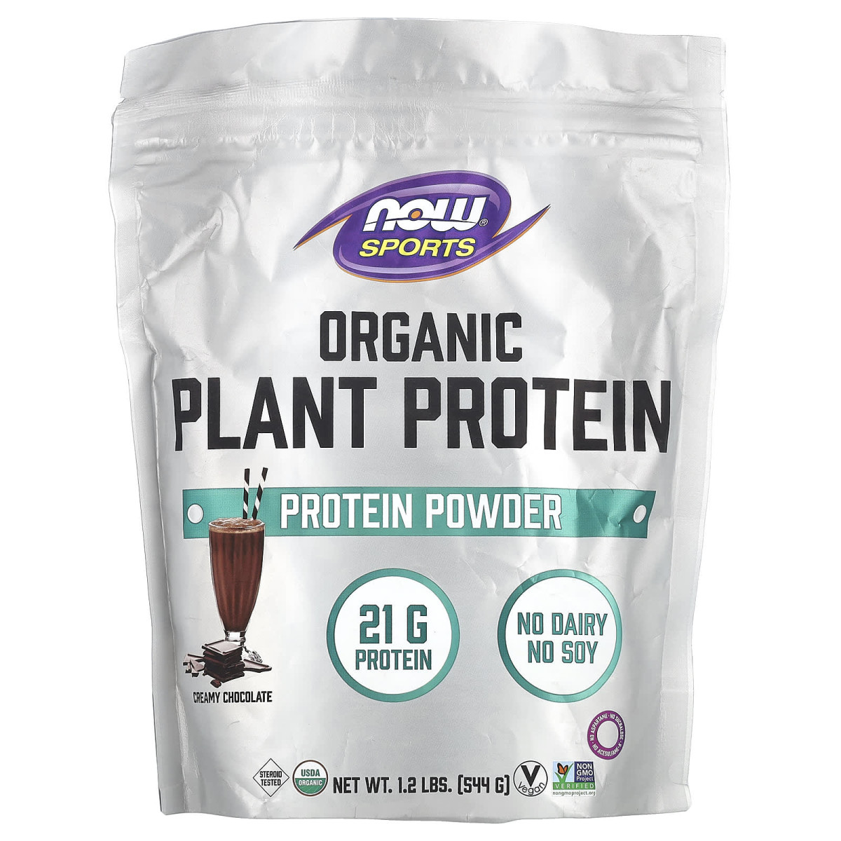 NOW Foods, Dla sportowców, organiczne białko roślinne w proszku, kremowa czekolada, 544 g