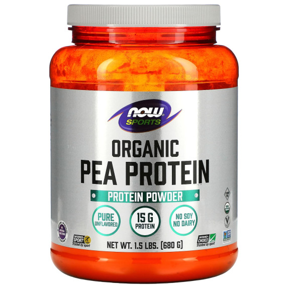 NOW Foods, Sports, organiczne białko grochu w proszku, czysty niearomatyzowany, 680 g