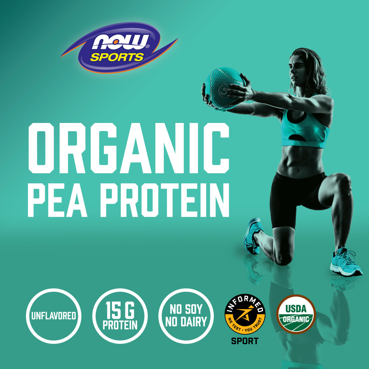 NOW Foods, Sports, organiczne białko grochu w proszku, czysty niearomatyzowany, 680 g