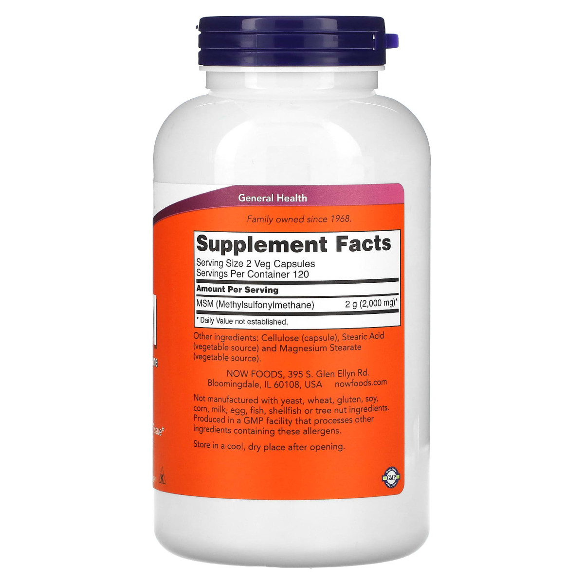 NOW Foods, MSM, 1000 mg, 240 kapsułek roślinnych
