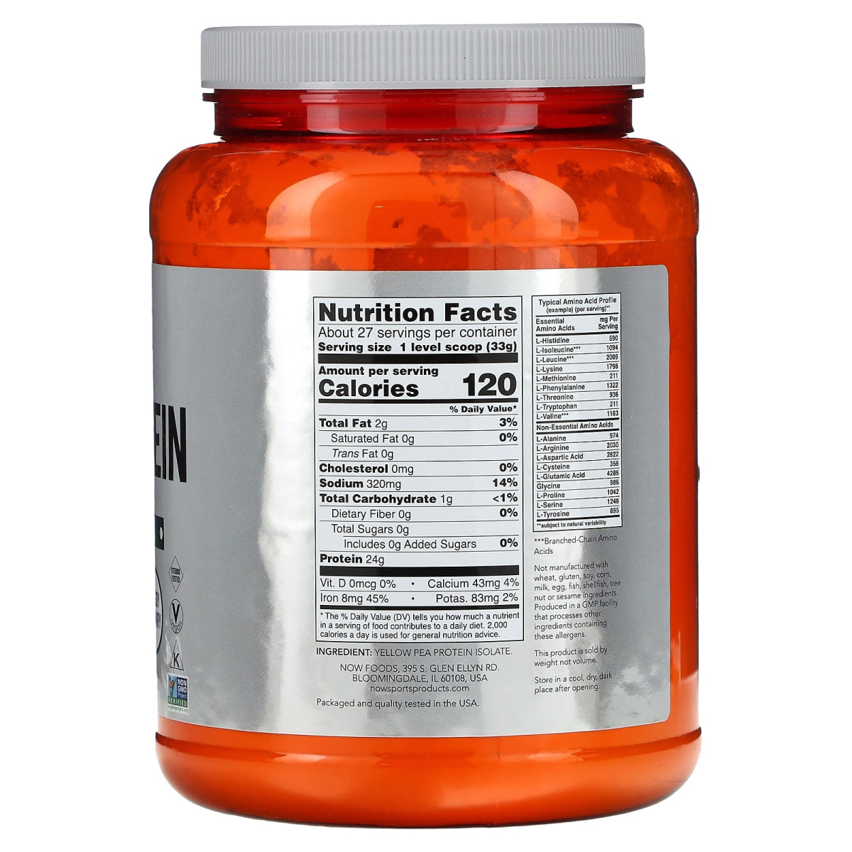 NOW Foods, Dla sportowców, białko grochu, czysty niearomatyzowany, 907 g