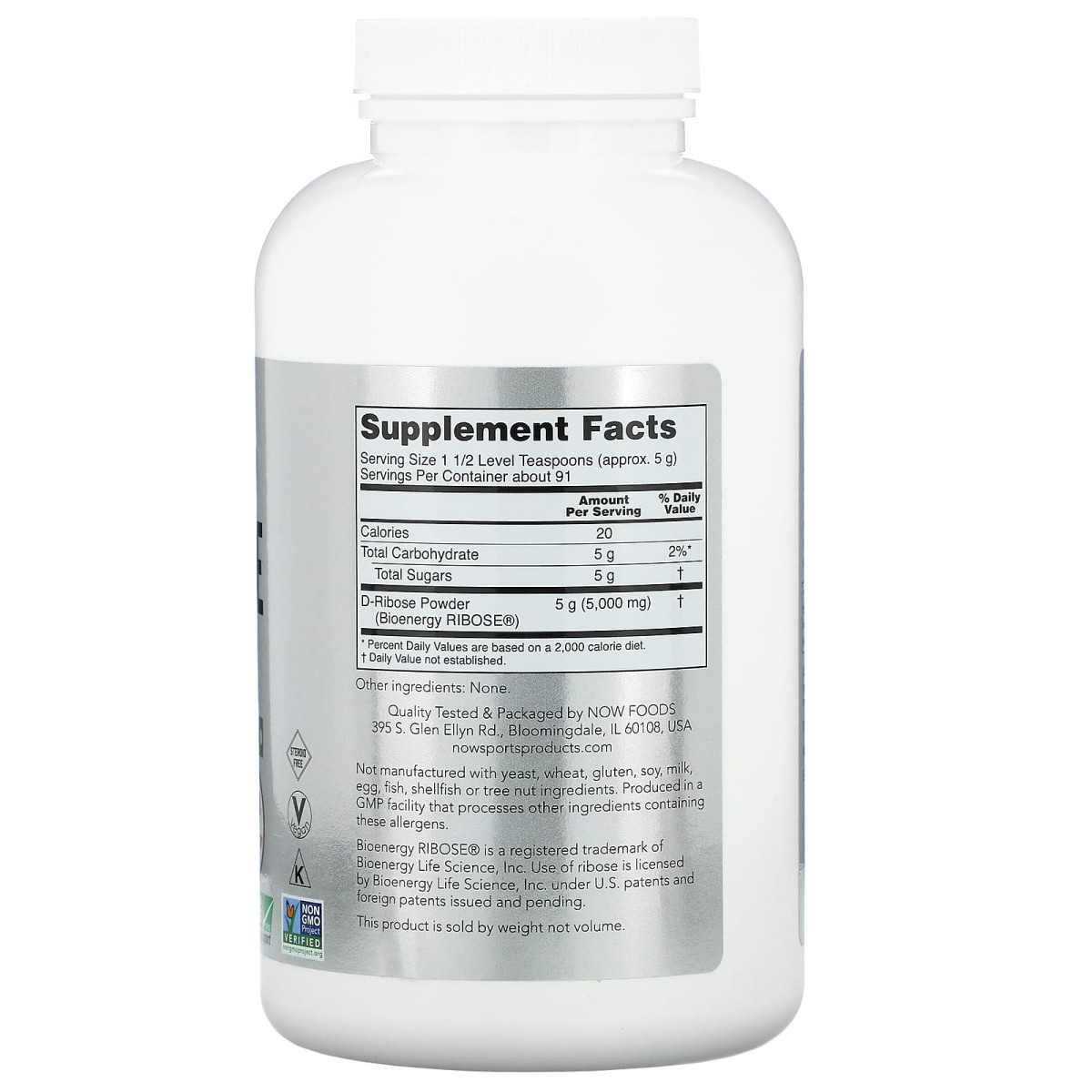 NOW Foods, Dla sportowców, D-ryboza w proszku, 454 g
