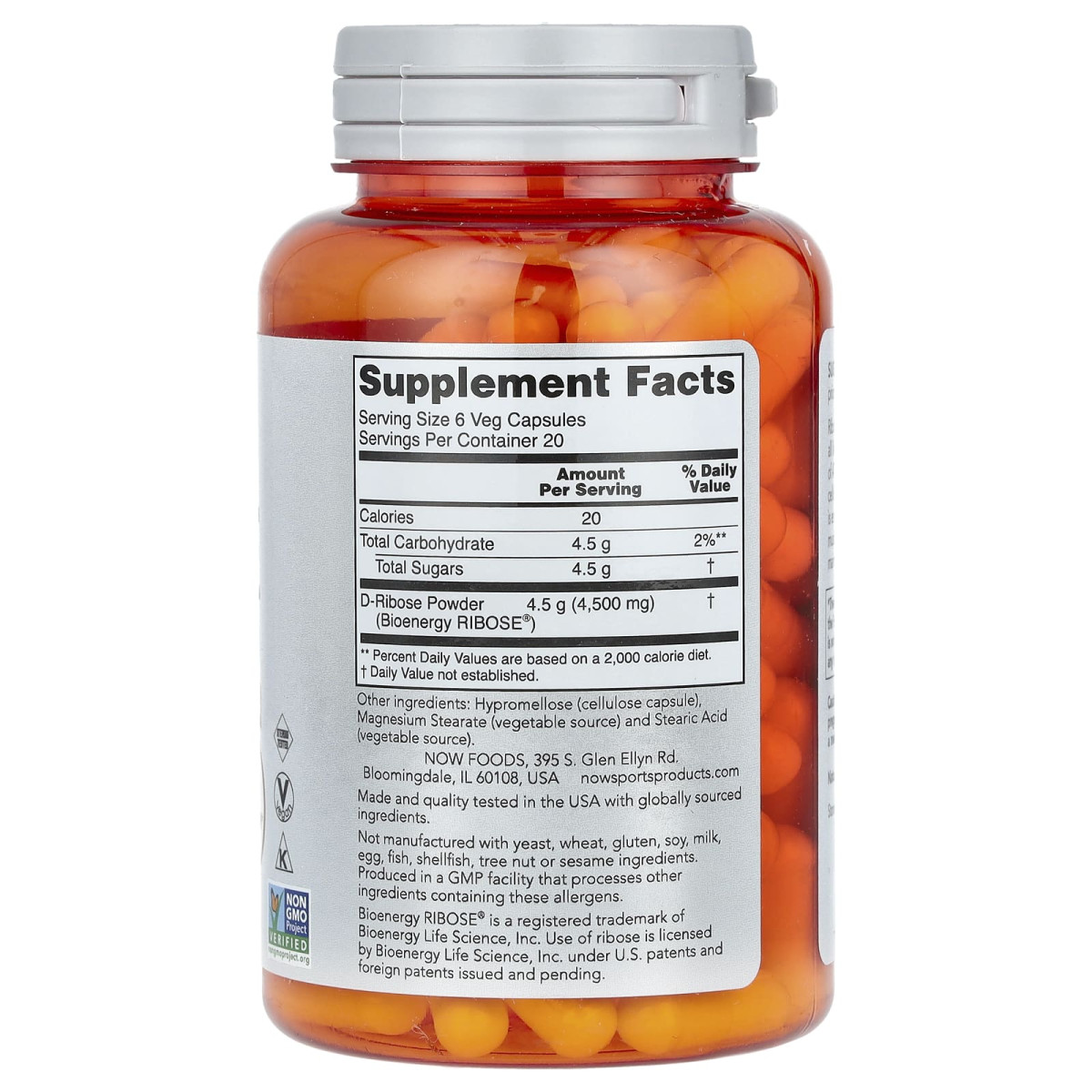 NOW Foods, Sports, D-ryboza, 750 mg, 120 kapsułek roślinnych