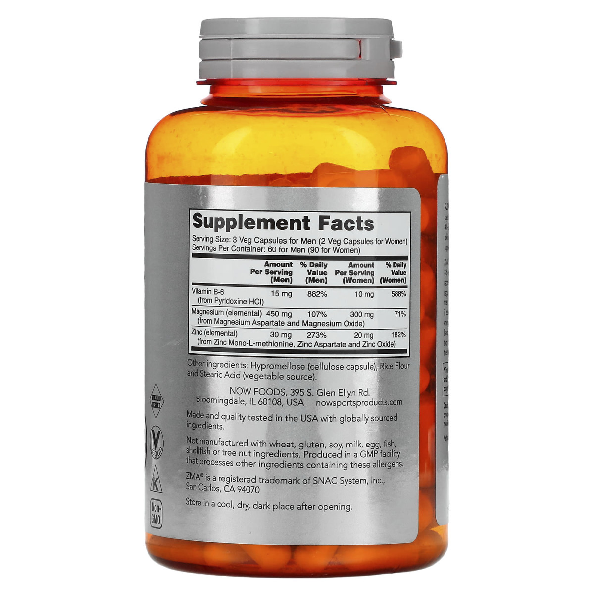 NOW Foods, Sports, ZMA, Sports Recovery, 180 kapsułek roślinnych