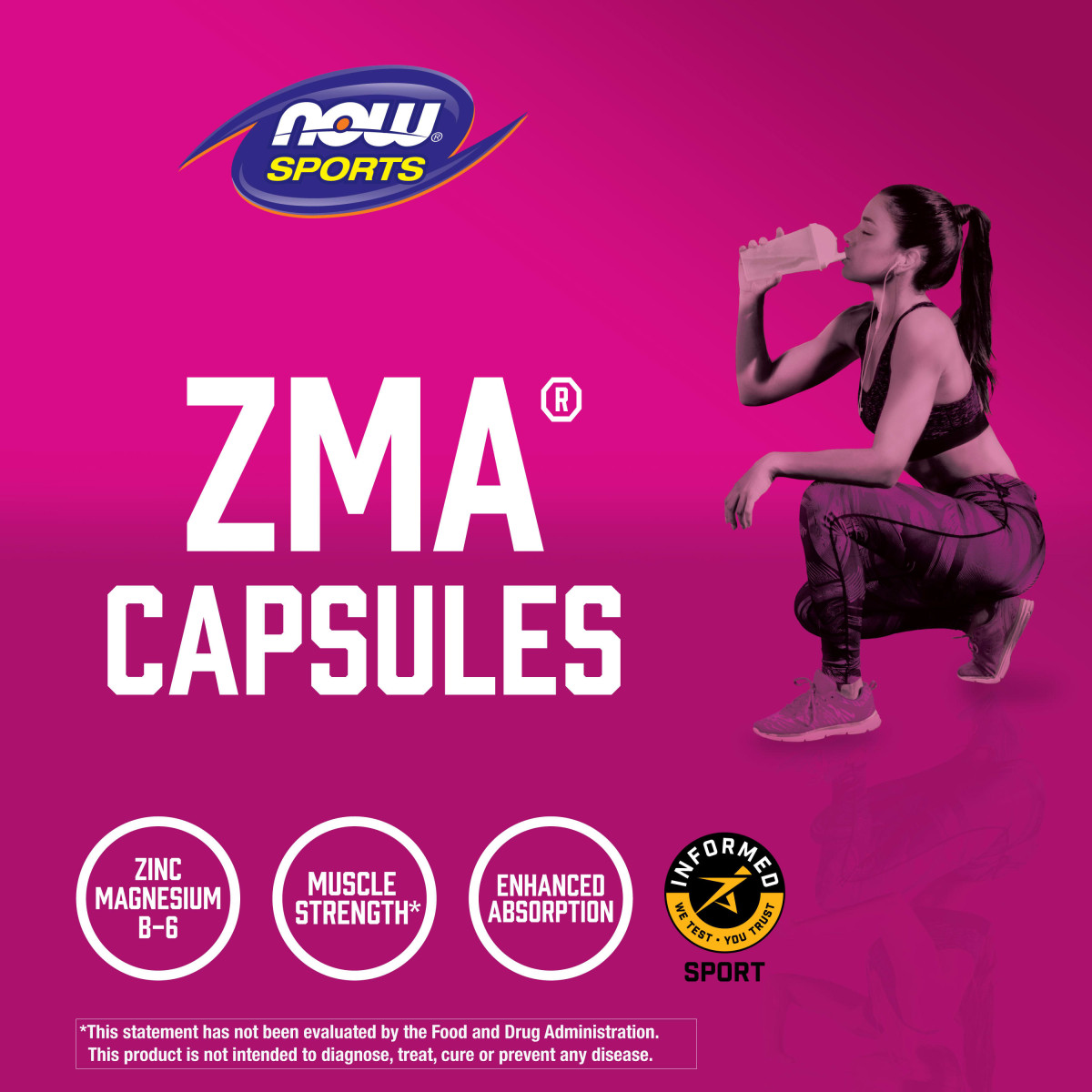 NOW Foods, Sports, ZMA, Sports Recovery, 180 kapsułek roślinnych