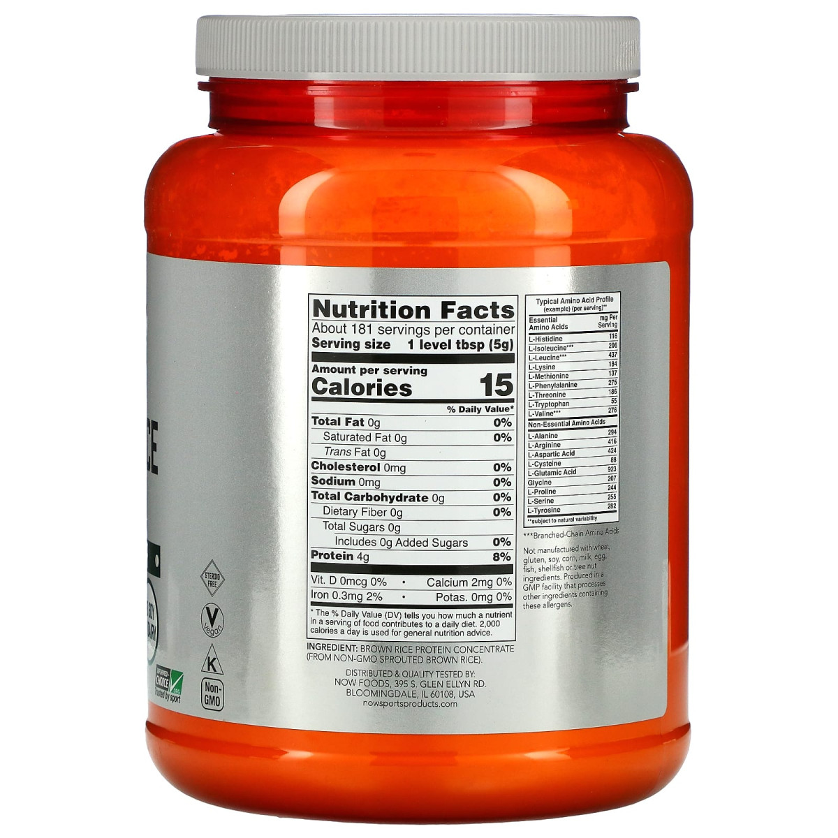NOW Foods, Dla sportowców, odżywka białkowa z kiełków brązowego ryżu, czysta, niearomatyzowana, 907 g