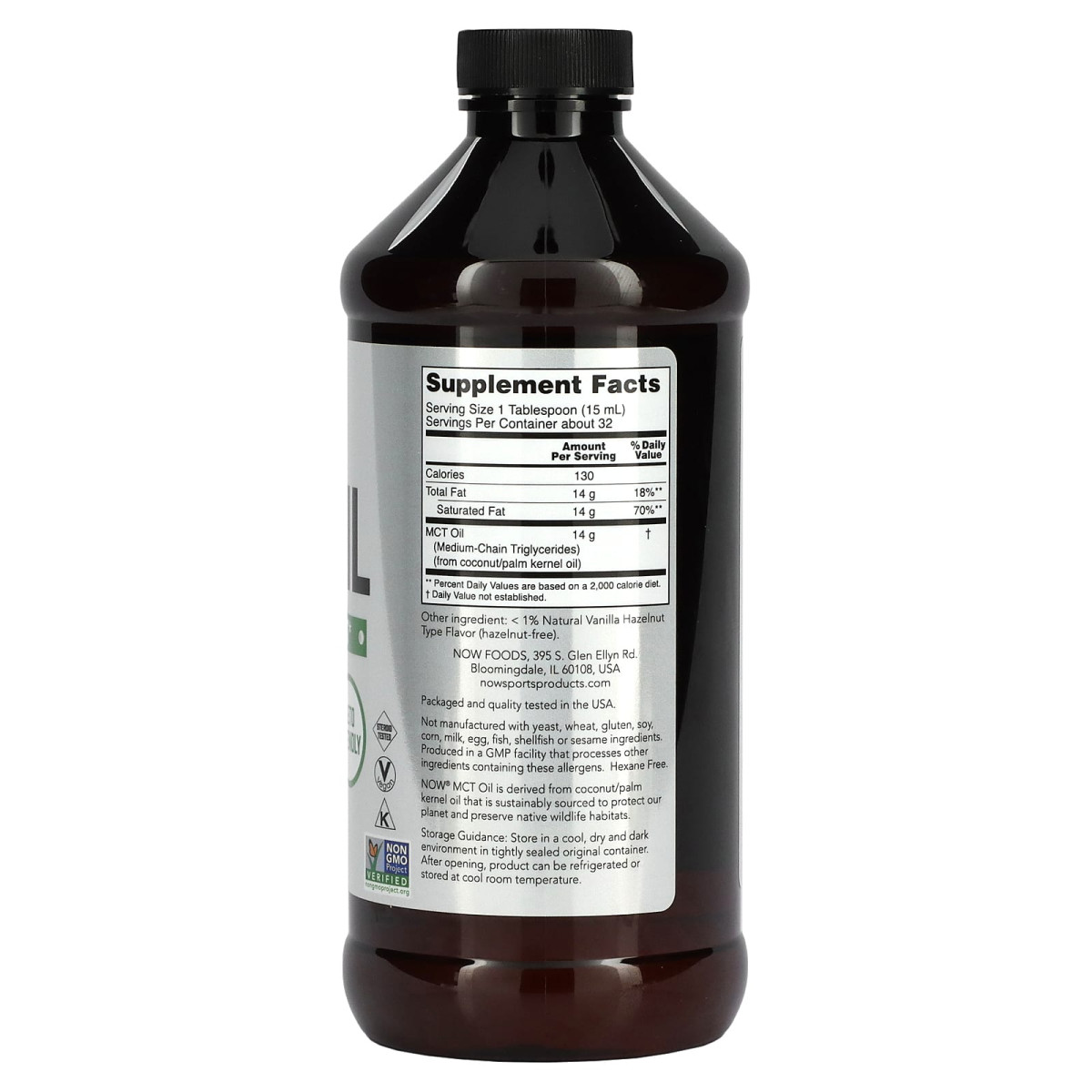 NOW Foods, Sport, olej MCT, wanilia z orzechami laskowymi, 14 g, 473 ml