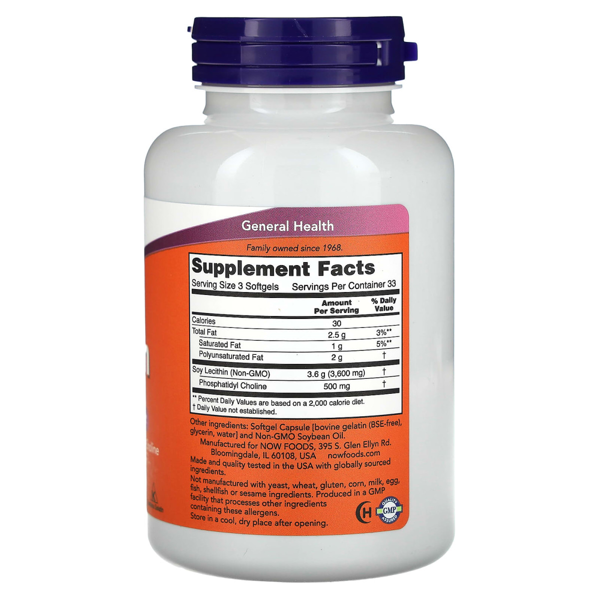 NOW Foods, Lecytyna bez GMO, 3600 mg, 100 miękkich kapsułek (1200 mg na miękką kapsułkę)