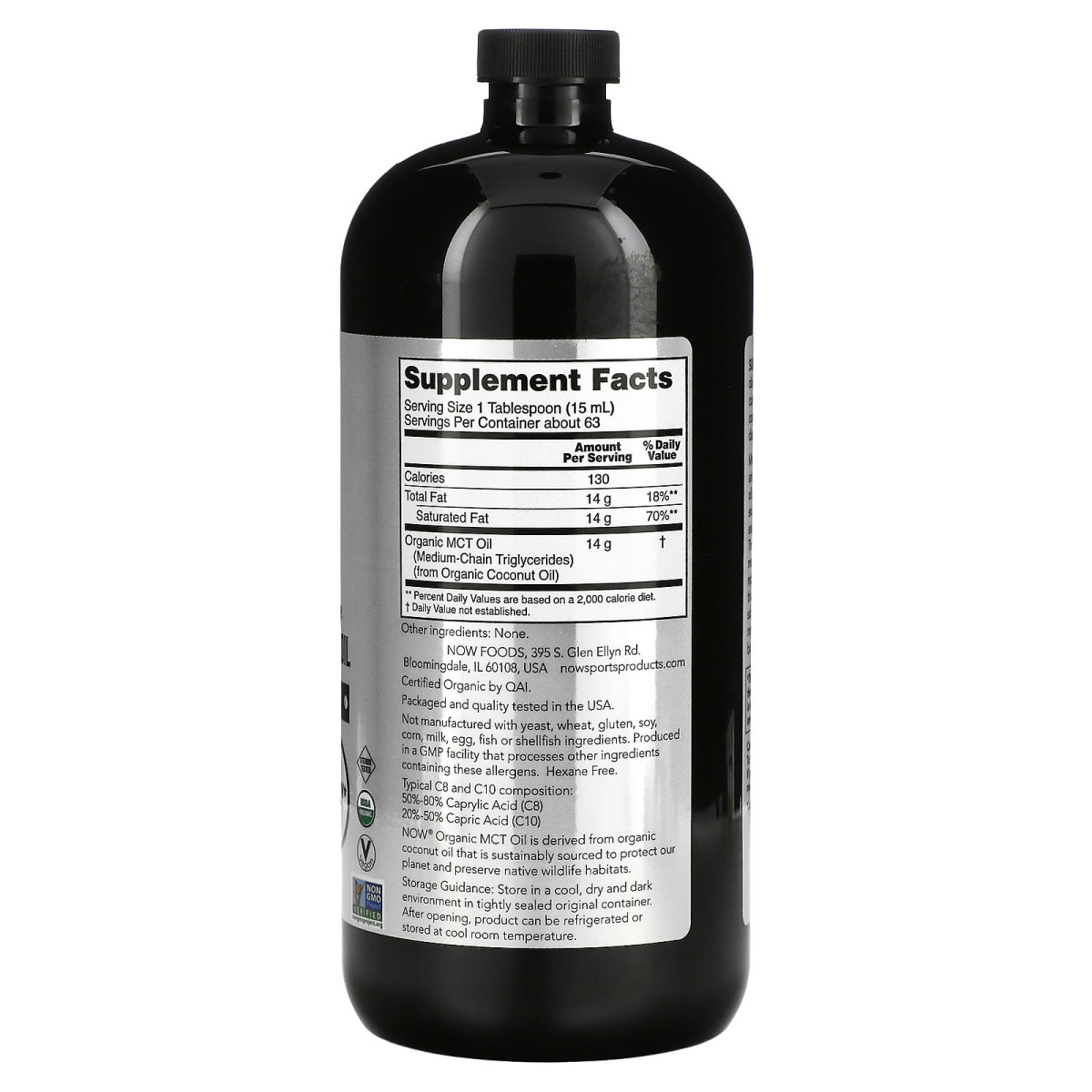 NOW Foods, Sports, organiczny olej MCT, 14 g, 946 ml