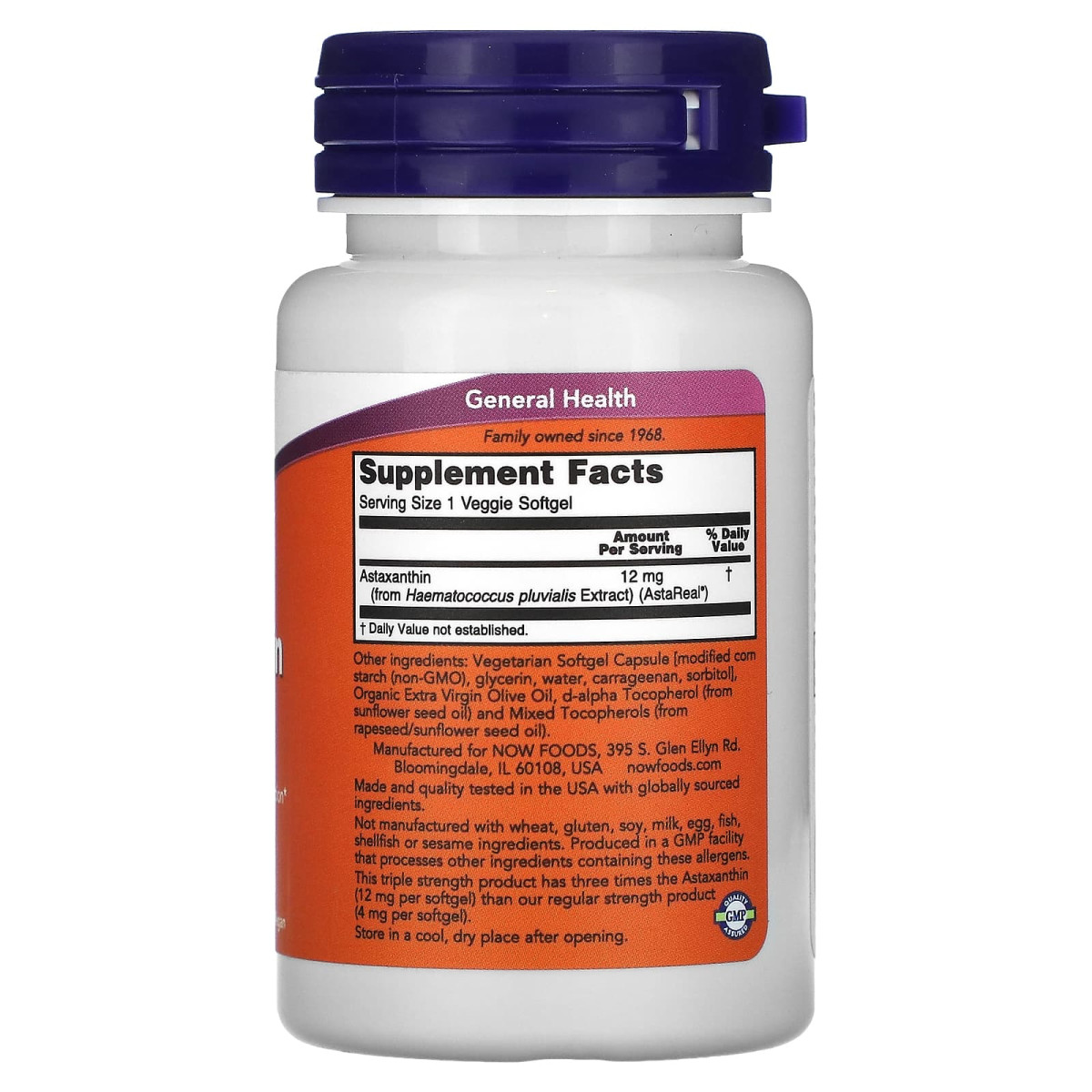 NOW Foods, Astaksantyna o potrójnej sile działania, 12 mg, 60 kapsułek roślinnych