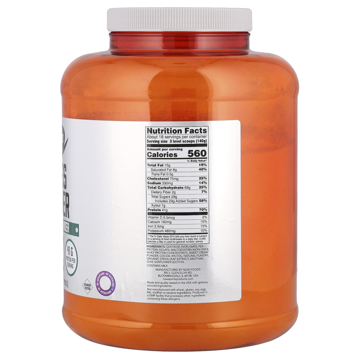 NOW Foods, Dla sportowców, odżywka białkowa Mass Gainer, kremowa czekolada, 2495 g
