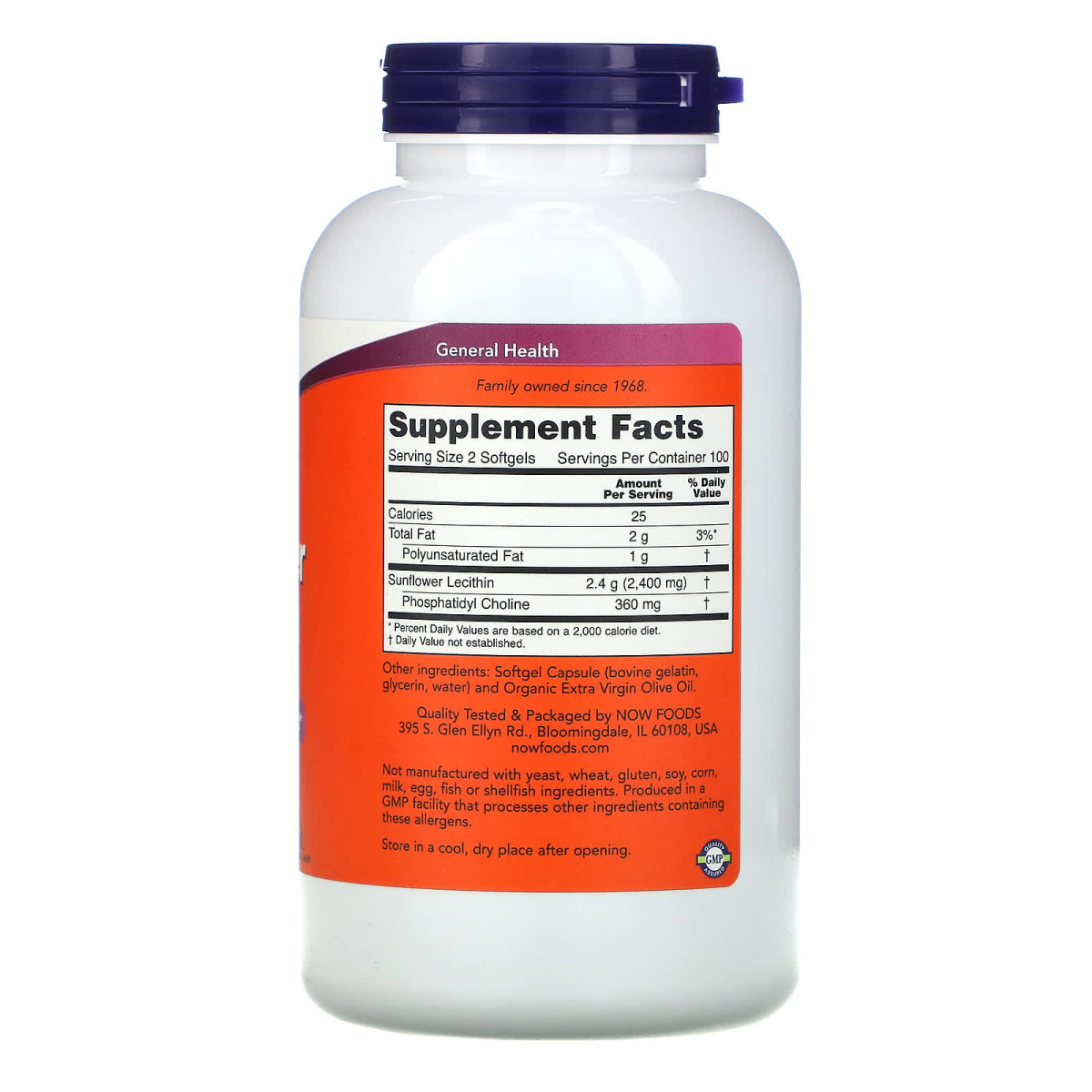 NOW Foods, Lecytyna słonecznikowa, 1200 mg, 200 kapsułek miękkich