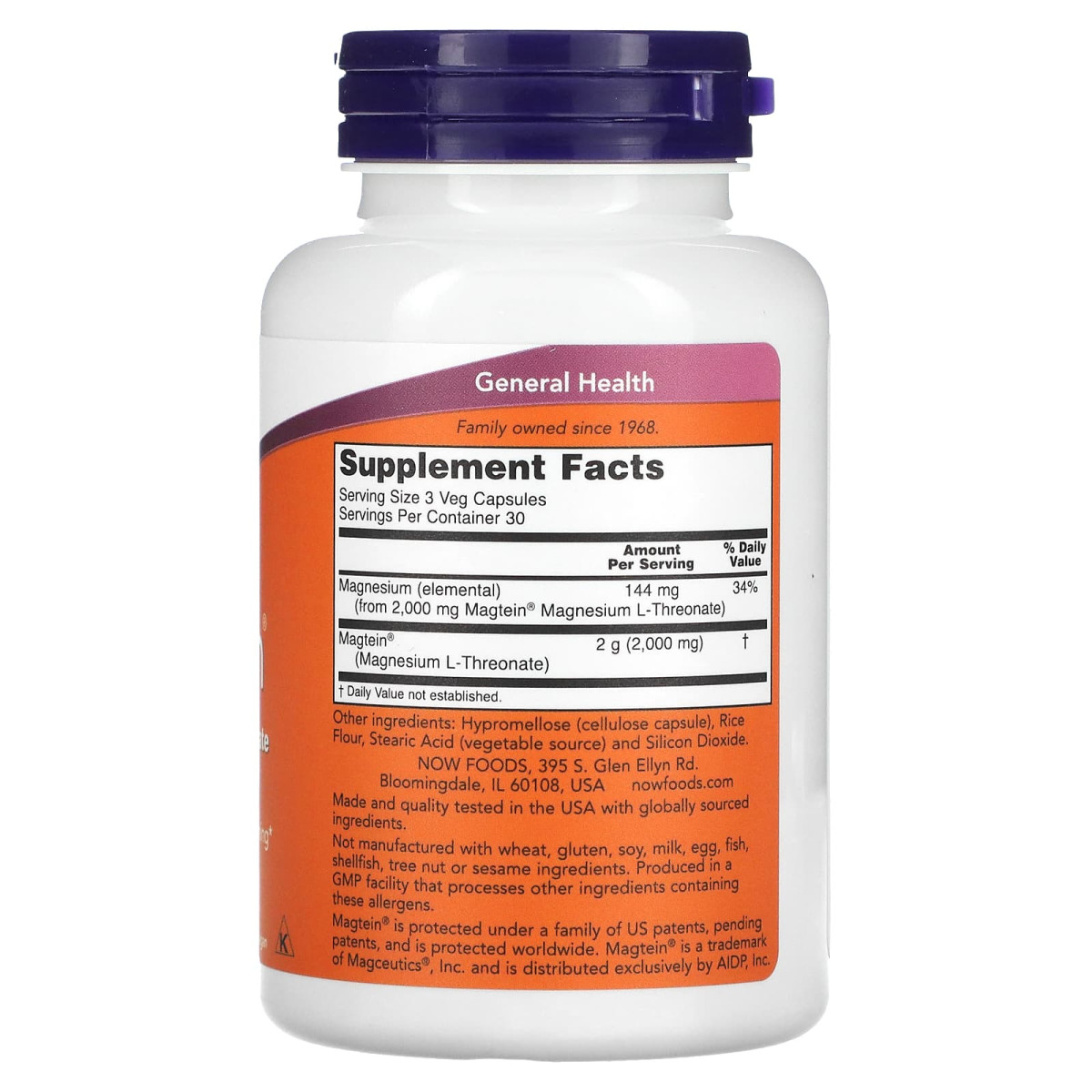 NOW Foods, Magtein®, L-treonian magnezu, 90 kapsułek roślinnych