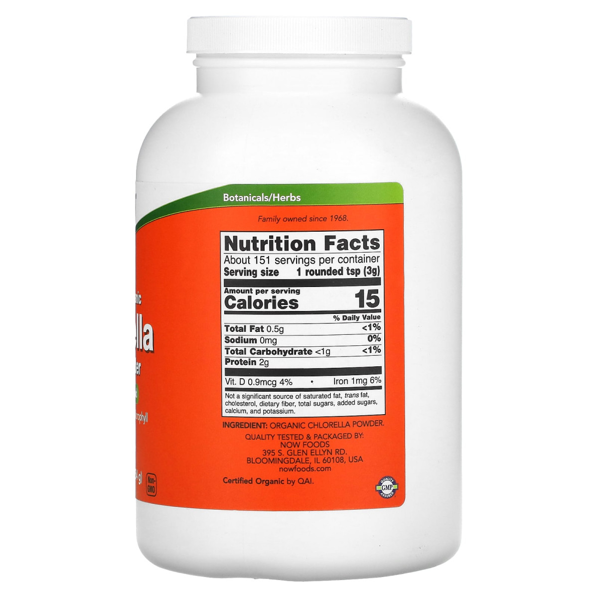 NOW Foods, Certyfikowana organiczna chlorella, czysty proszek, 454 g