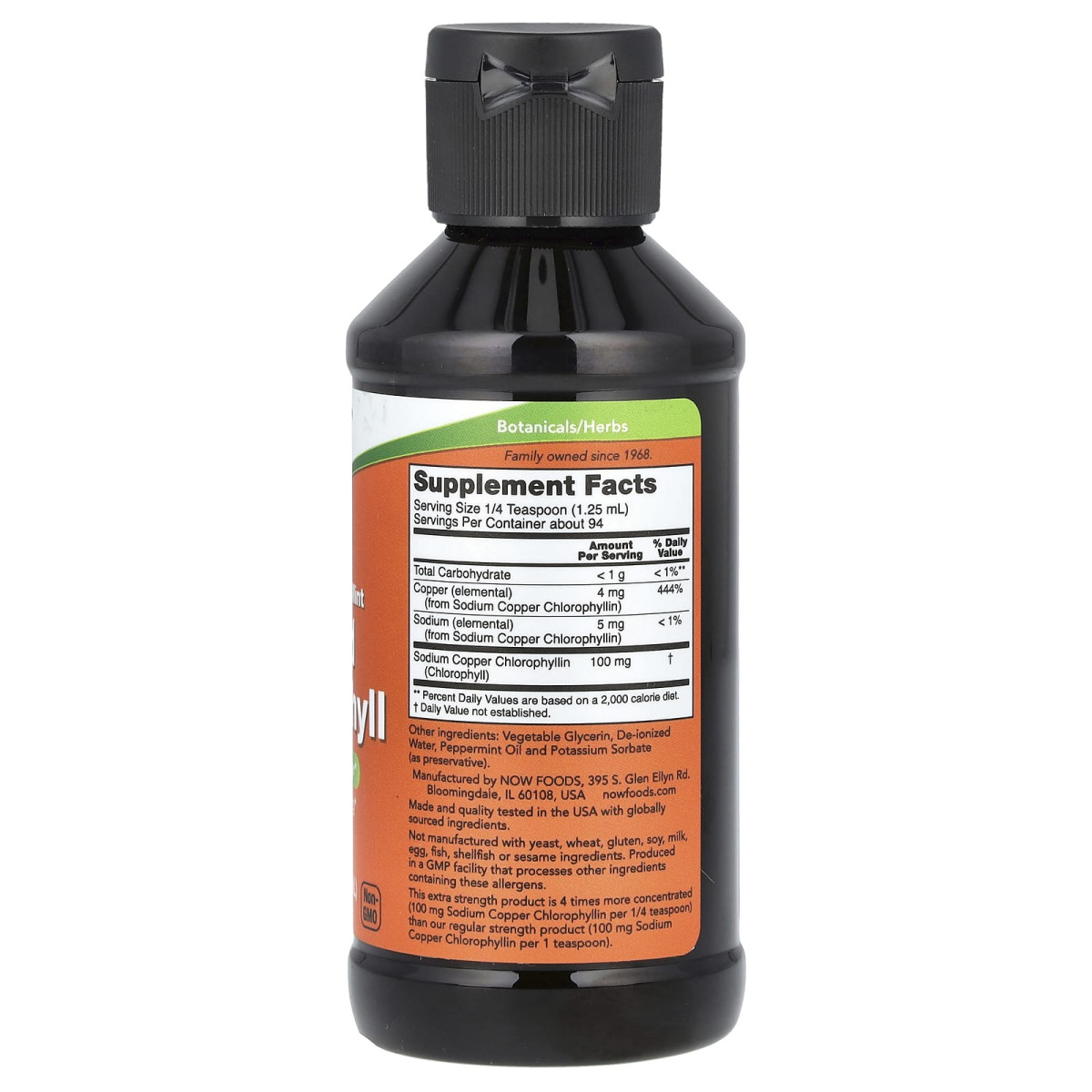 NOW Foods, Chlorofil w płynie o zwiększonej sile działania, miętowy, 118 ml