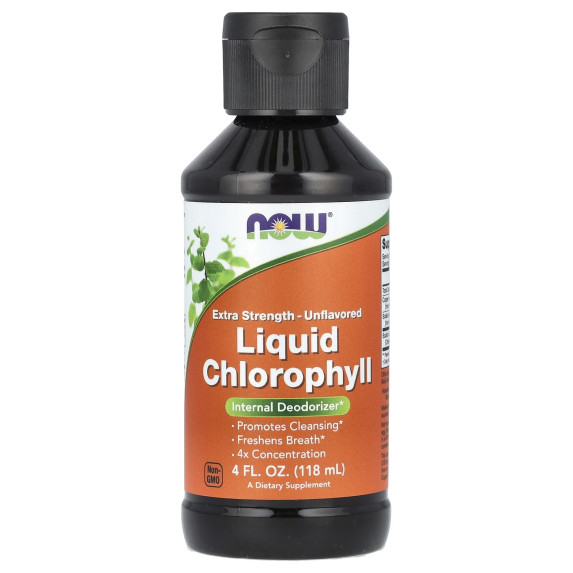 NOW Foods, Płynny chlorofil o zwiększonej sile działania, bezsmakowy, 118 ml