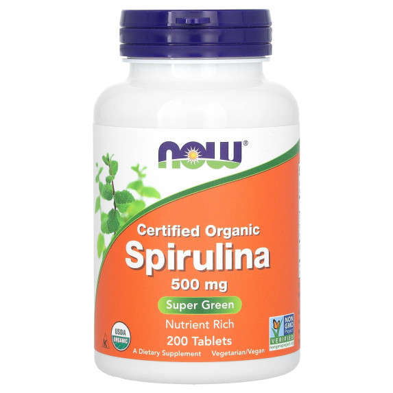 NOW Foods, Certyfikowana organiczna spirulina, 500 mg, 200 tabletek