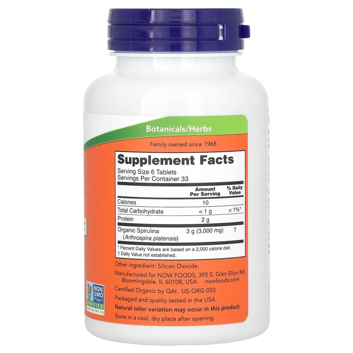 NOW Foods, Certyfikowana organiczna spirulina, 500 mg, 200 tabletek