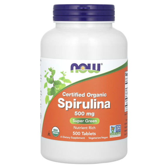NOW Foods, Certyfikowana organiczna spirulina, 500 mg, 500 tabletek