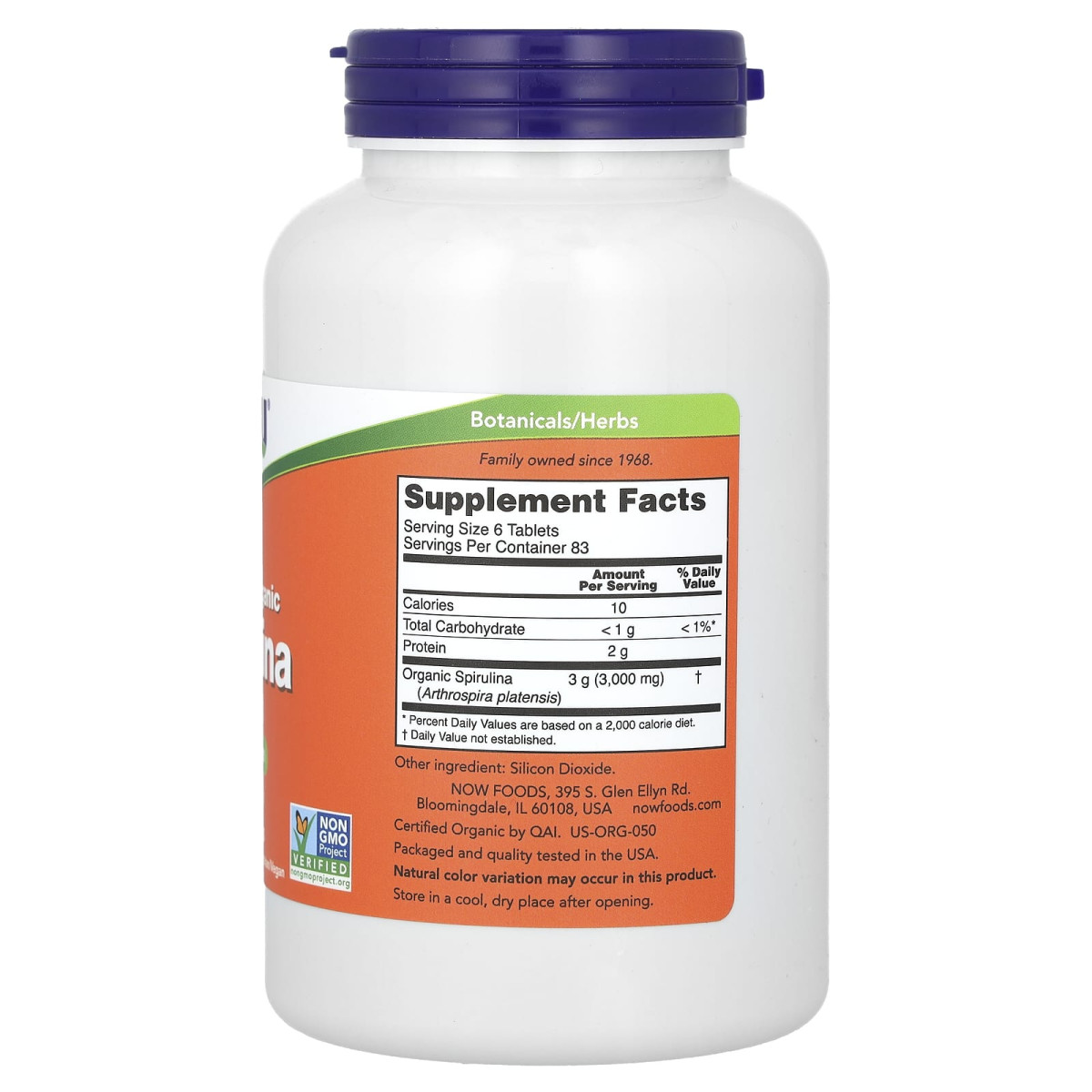 NOW Foods, Certyfikowana organiczna spirulina, 500 mg, 500 tabletek