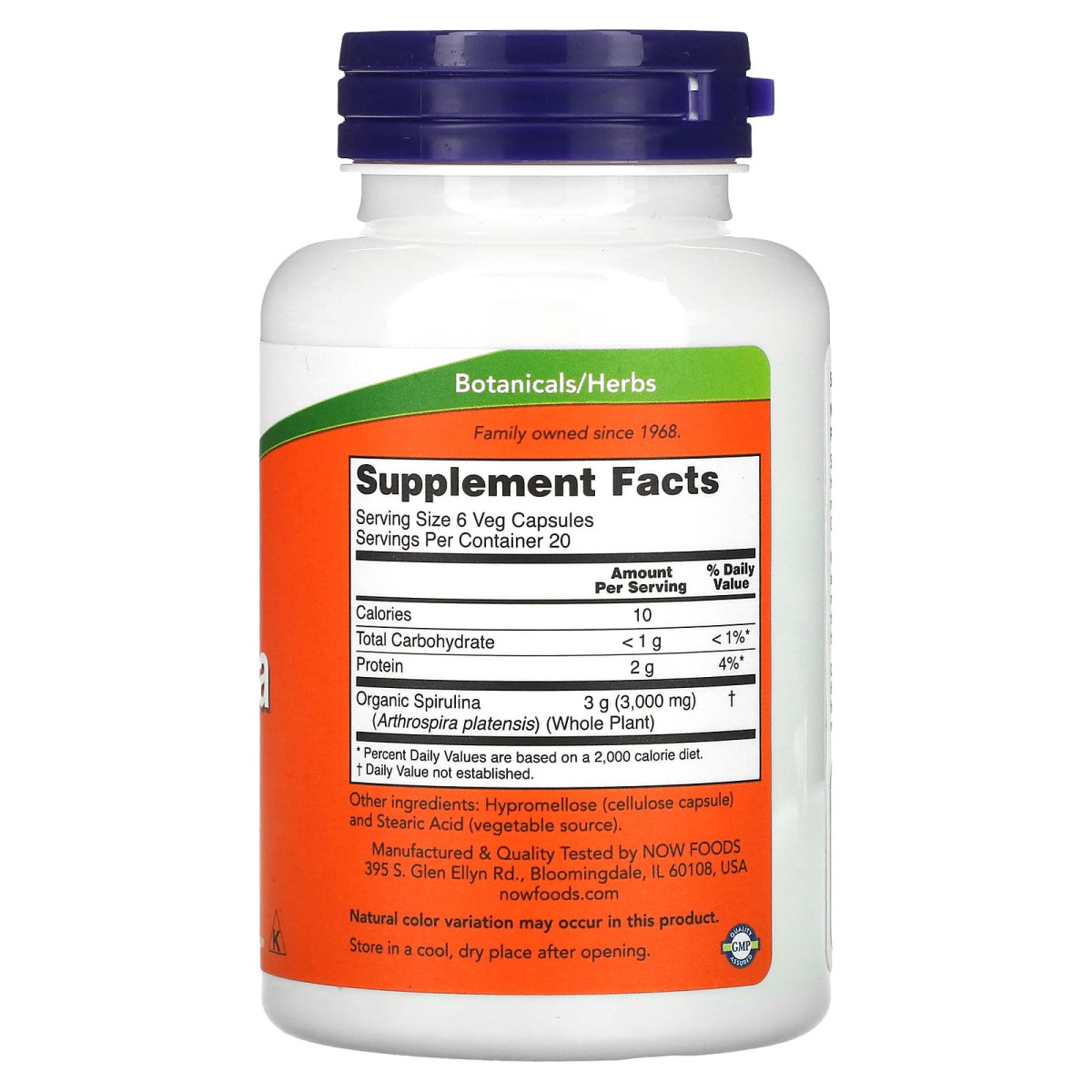 NOW Foods, Naturalna spirulina, 500 mg, 120 kapsułek roślinnych