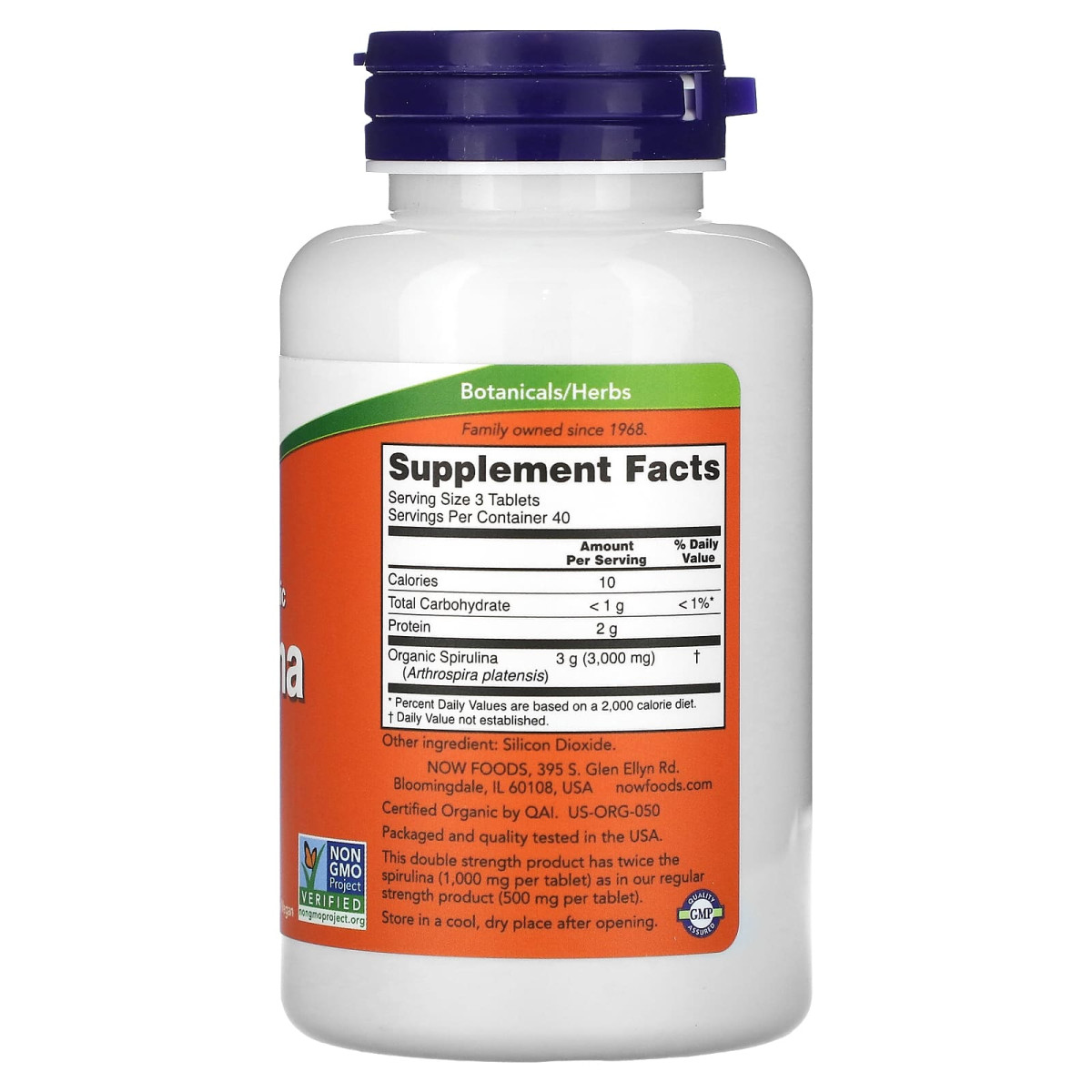 NOW Foods, Certyfikowana organiczna spirulina o podwójnej sile, 1000 mg, 120 tabletek