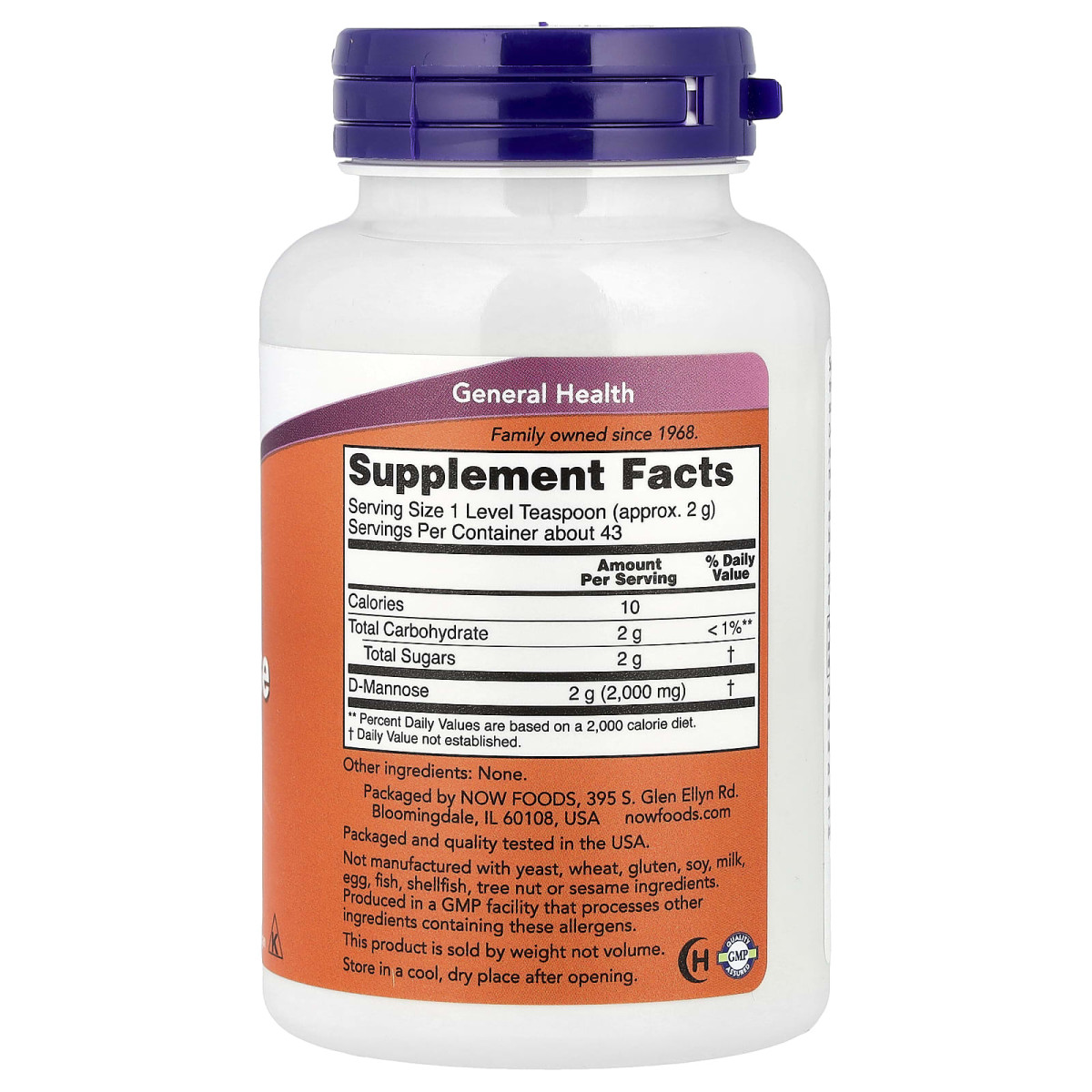NOW Foods, Certyfikowany organiczny czysty proszek d-mannozy, 85 g