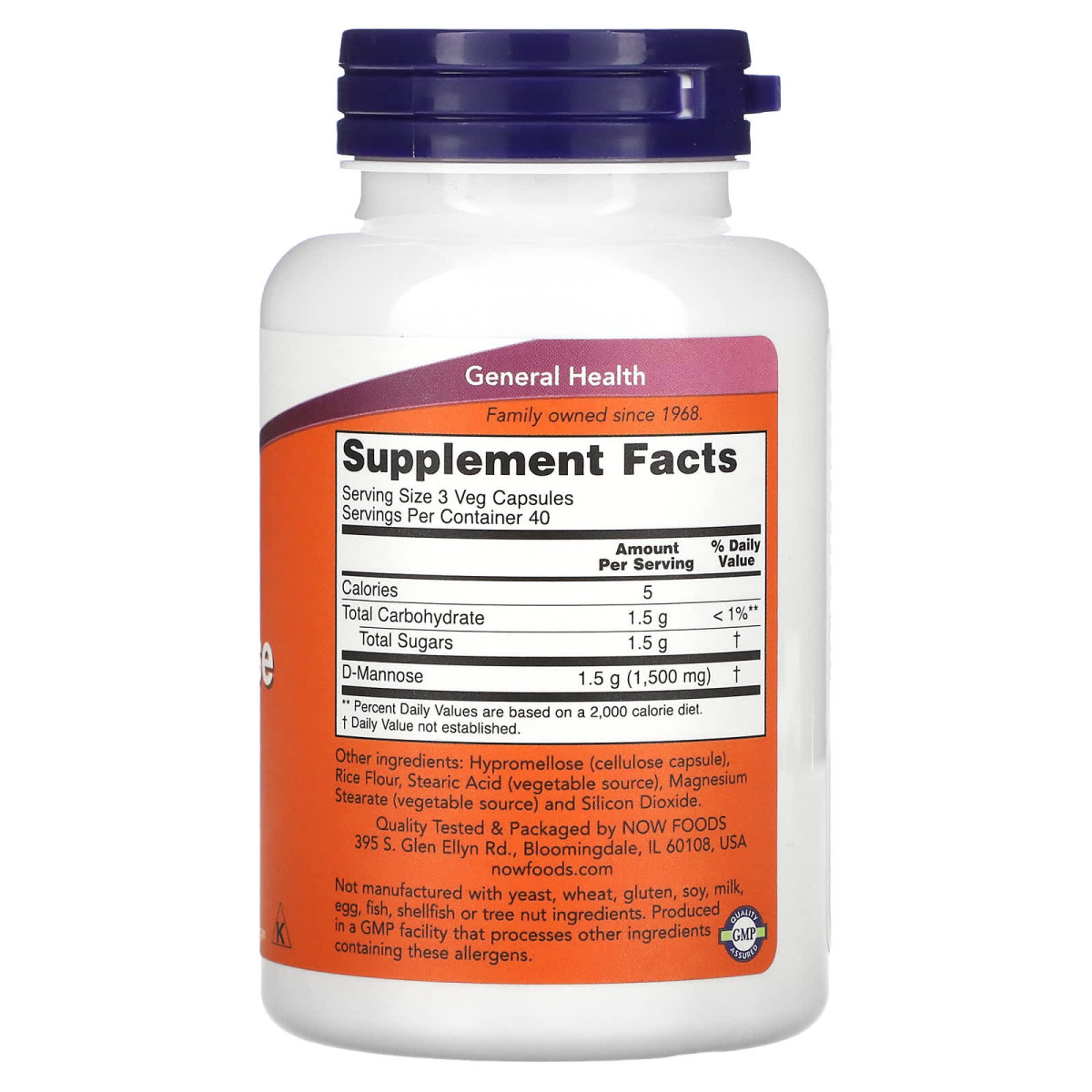 NOW Foods, D-Mannoza, 500 mg, 120 kapsułek wegetariańskich