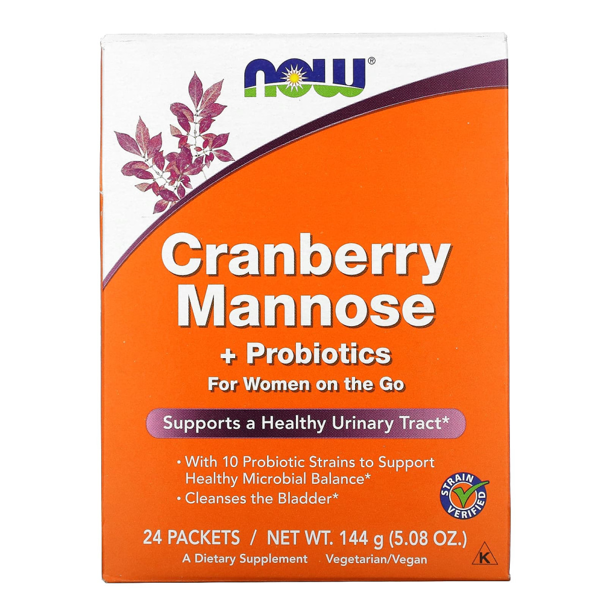 NOW Foods, Żurawina z mannozą i probiotykami, dla aktywnych kobiet, 24 opakowania, 6 g każda